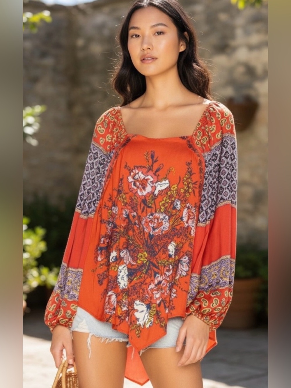 Free people positano balloon sleeve blouse size medium